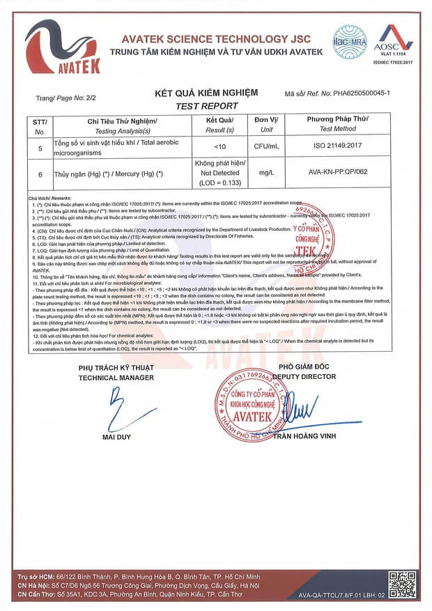 Giấy kết quả kiểm nghiệm Test Report