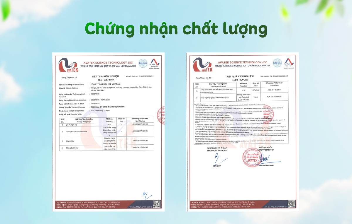 giấy chứng nhận chất lượng sản phẩm